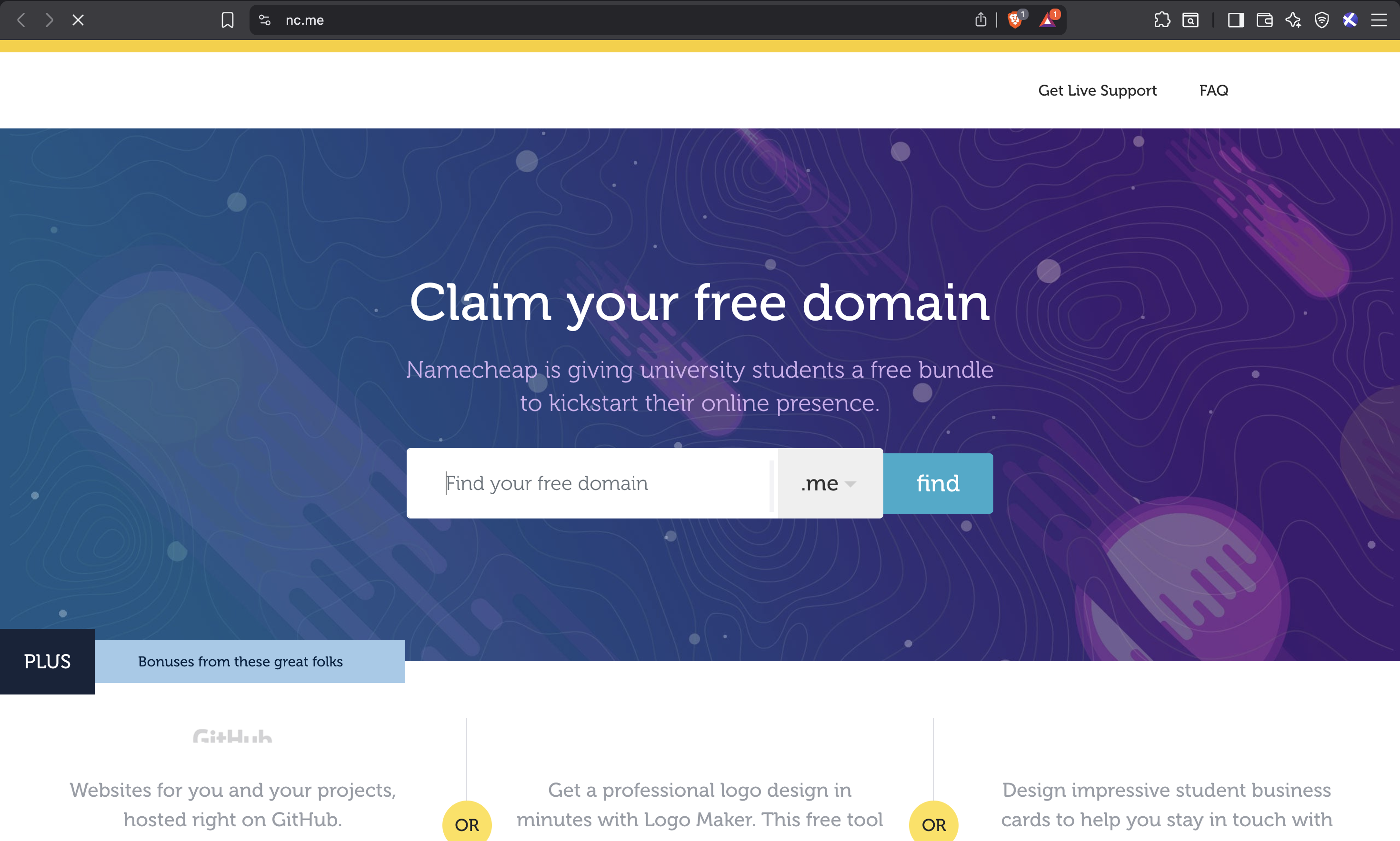 Screenshot showing domain claim page